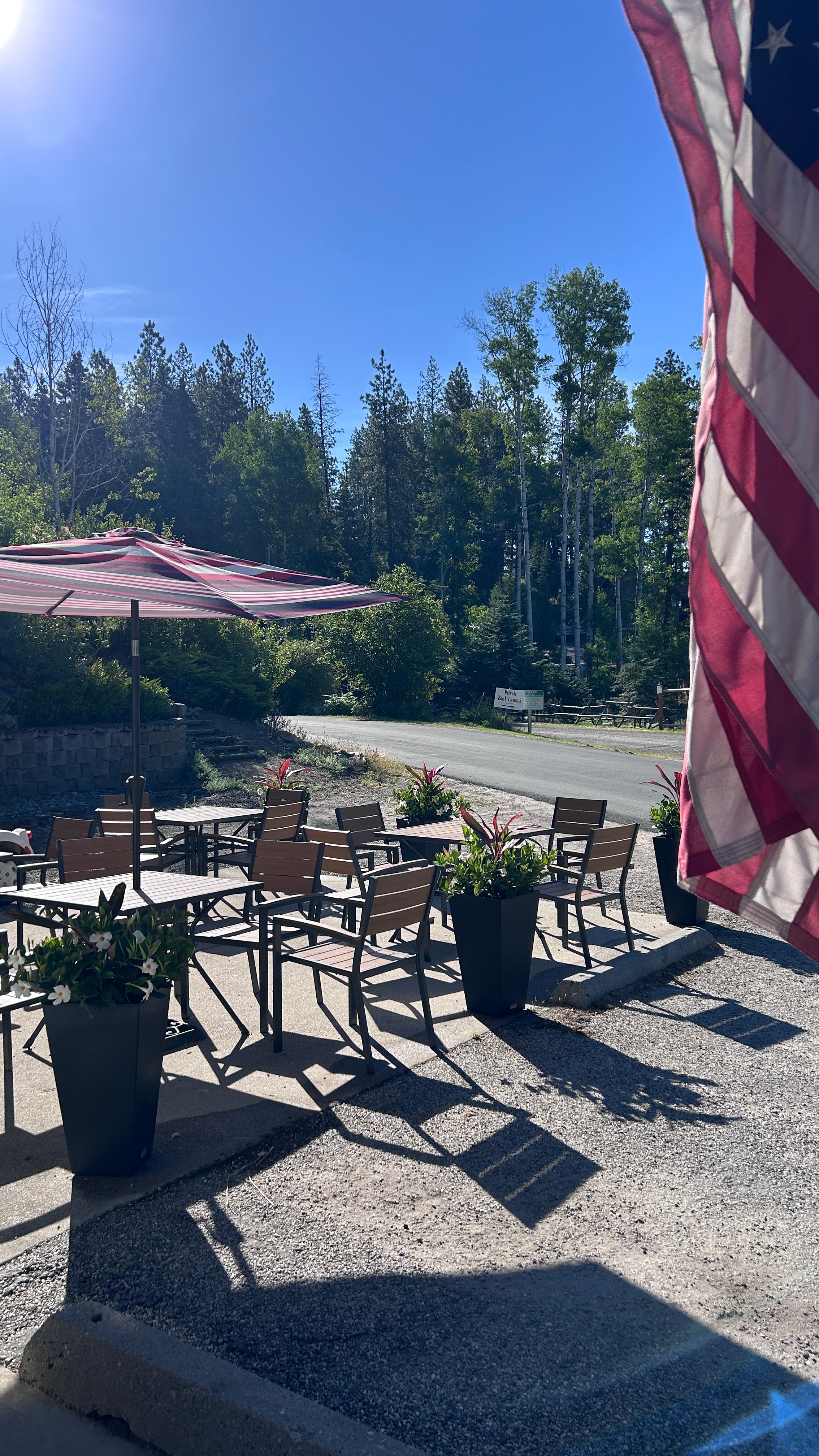 Outdoor dining area with patriotic atmosphere